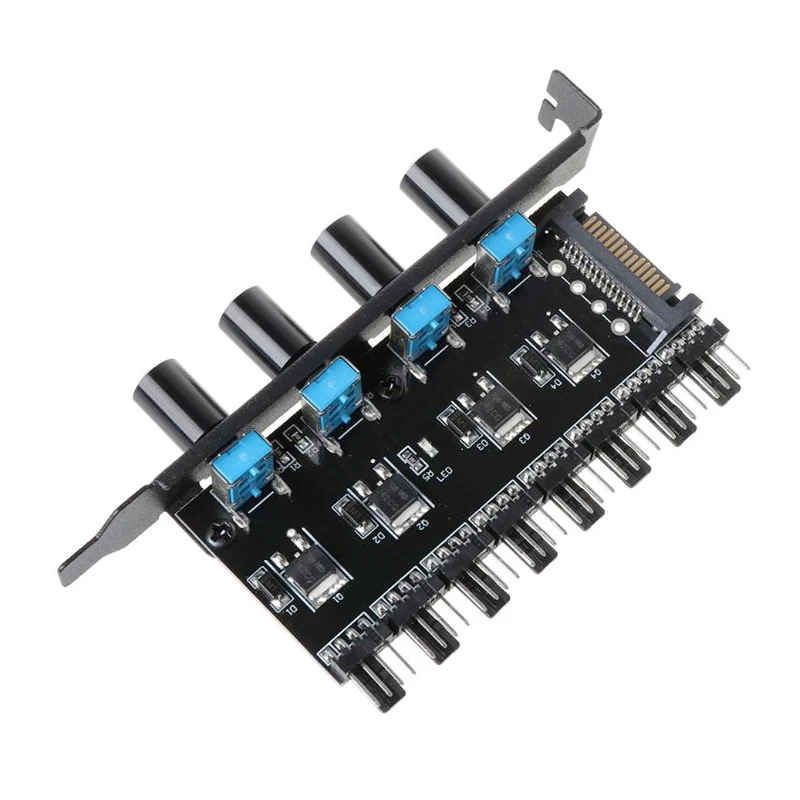 Computer PC 6 Channel 8 Way  4 pin PWM 3 pin Fan Speed Controller PCI Cover, 12V Temperature Control for CPU Case Fan Radiator