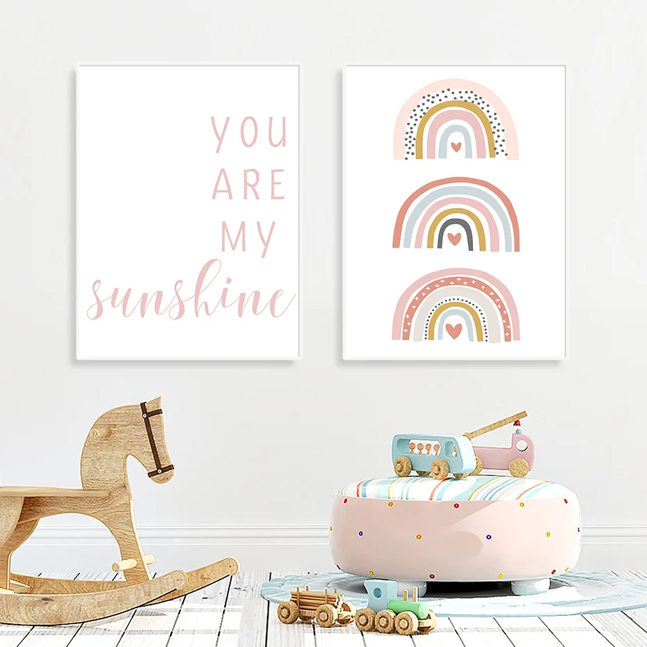 

You are my Sunshine Rainbow Nursery Prints Canvas Painting Wall Art Pictures Posters Prints for Kids Baby Room Home Decoration