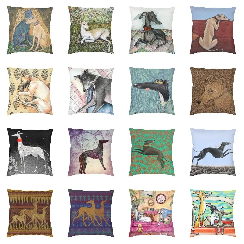 

Luxury Gustav Klimt Greyhound Dog Art Cushion Cover Whippet Sihthound Dog Pillow Case for Sofa Car Square Pillowcover Decoration