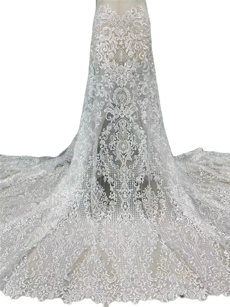 Top Quality New Beaded Sequins Design French Tulle Lace Shinny Fabric JRB-5.21071301 Nigerian  Material for Fashion Show Dress