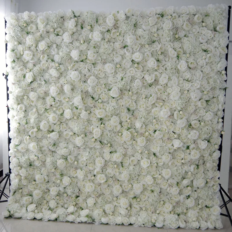 

8X8Ft Top Quality Creative 3D Flower Wall Made With Fabric Rolled Up Artificial Flowers Arrangement Wedding Backdrop Decoration