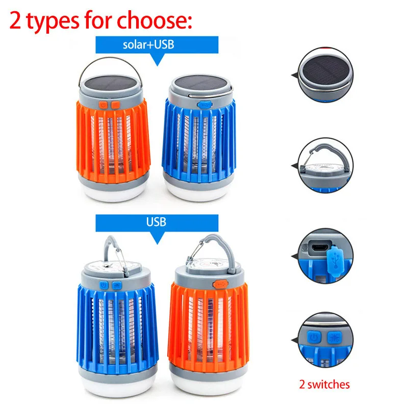 Mosquito Killer Lamp 2 in1 LED Solar power protable Lantern Outdoor USB Repellent light Insect Bug mosquito Trap moskito camping