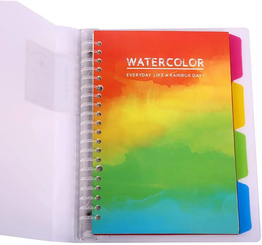 A5 Binder Portfolio Notebook with 20 Rings/Holes, 5 Subject Spiral Paper Notebook Colored PP dividers with tabs for Labels