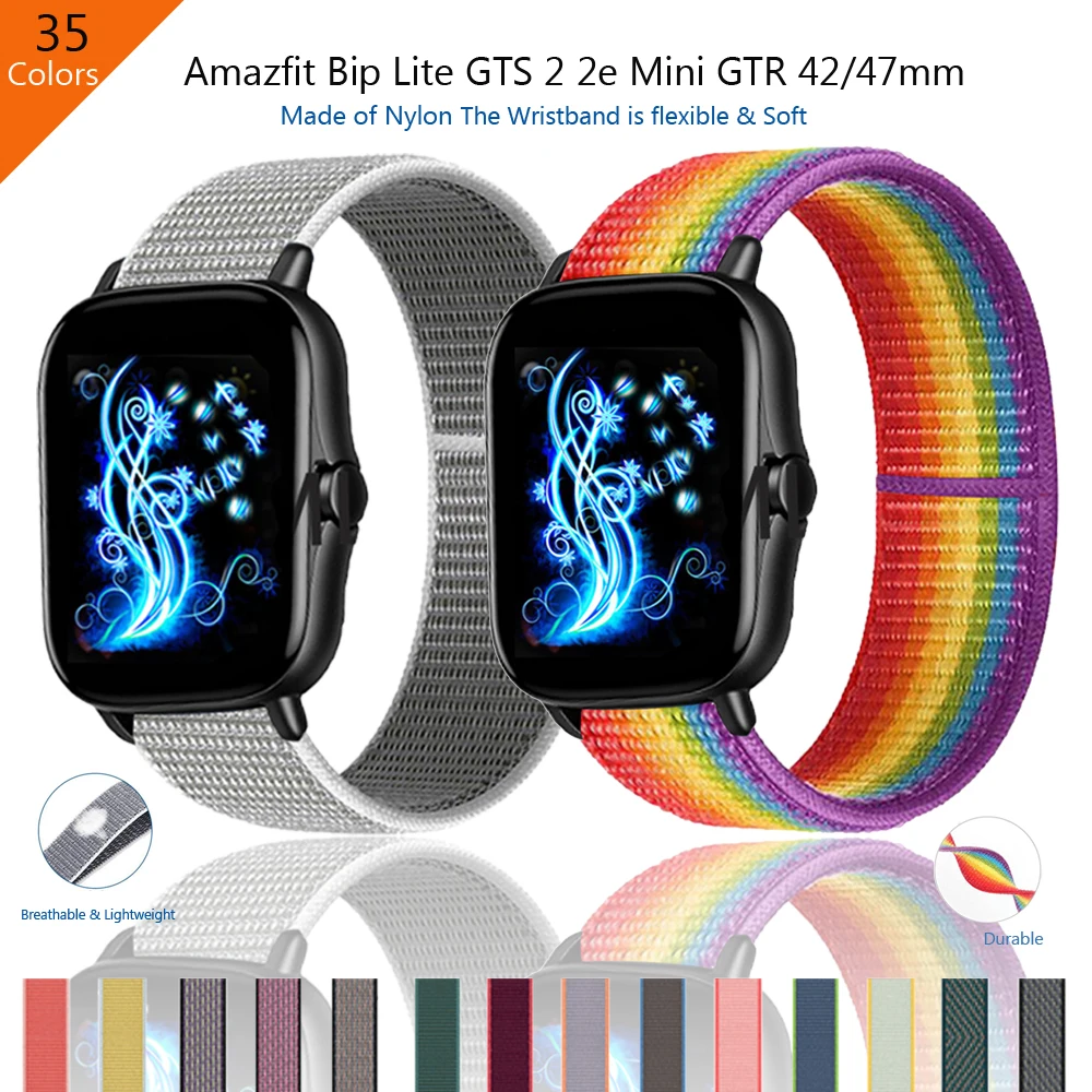 Nylon Loop Strap for amazfit bip/bip lite GTS 2 2E stratos 2/2s WatchBands for amazfit GTR 42/47mm 2 2e Bracelets Wristbelts