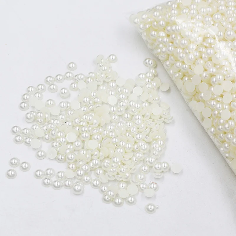 Wholesales 500g 2mm-16mm White Half Cut Plastic Pearl For  DIY Garment Accessories