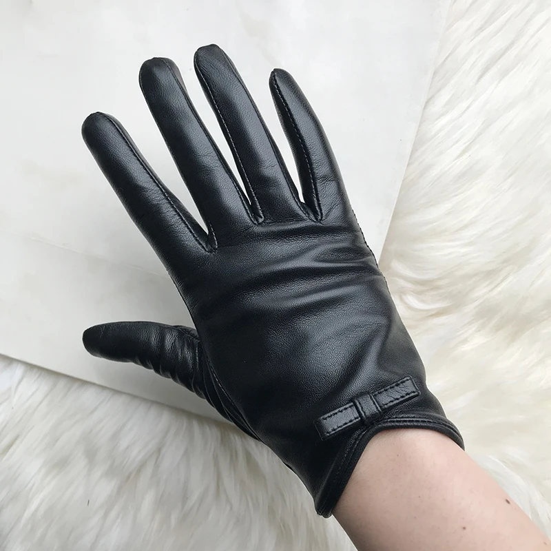 

New Women's Sheepskin Gloves Cute Bow Touch screen Genuine Leather Soft Female High-quality Mittens