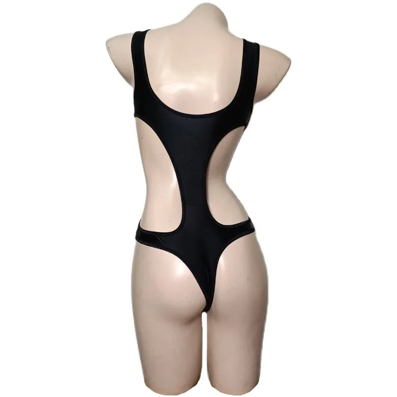 New Glossy Teddies Women Sexy Lingerie Hollow Out Crotchless High Cut Skinny Leotard Open Breast Open Crotch Bodysuit Bikini