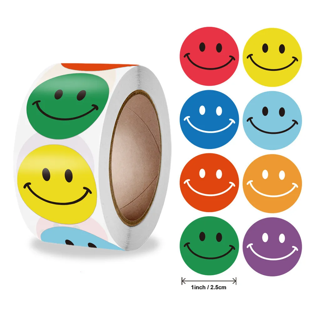 Smile Face Sticker 500 Pcs/roll For Kids Reward Sticker Yellow Dots Labels Happy Smile Face Expression Sticker Kids Toys