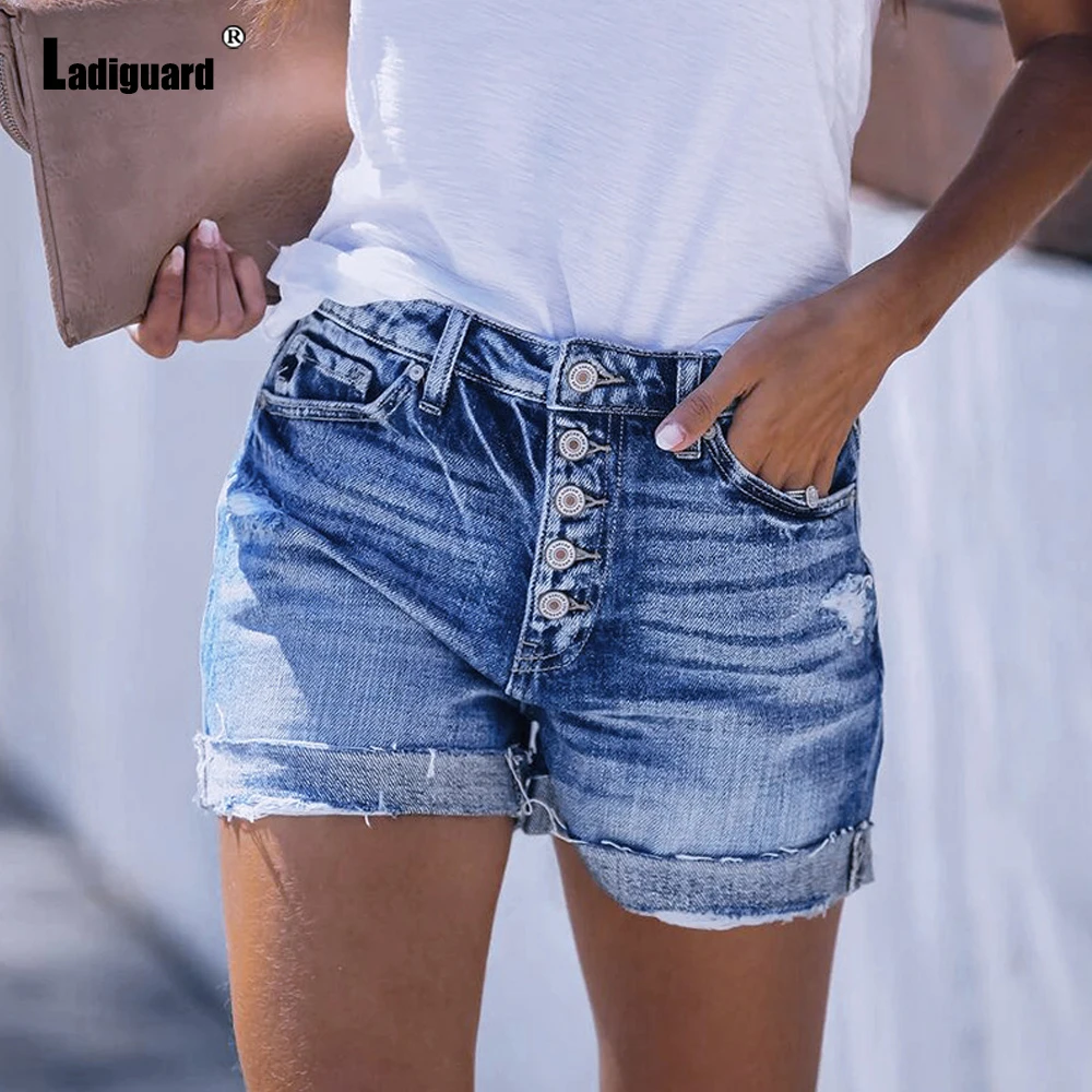 Ladiguard 2024 Crimping Denim Shorts Women High Cut Fashion Ripped Shredded Short Jeans Summer Casual Hotpants Vaqueros Mujer