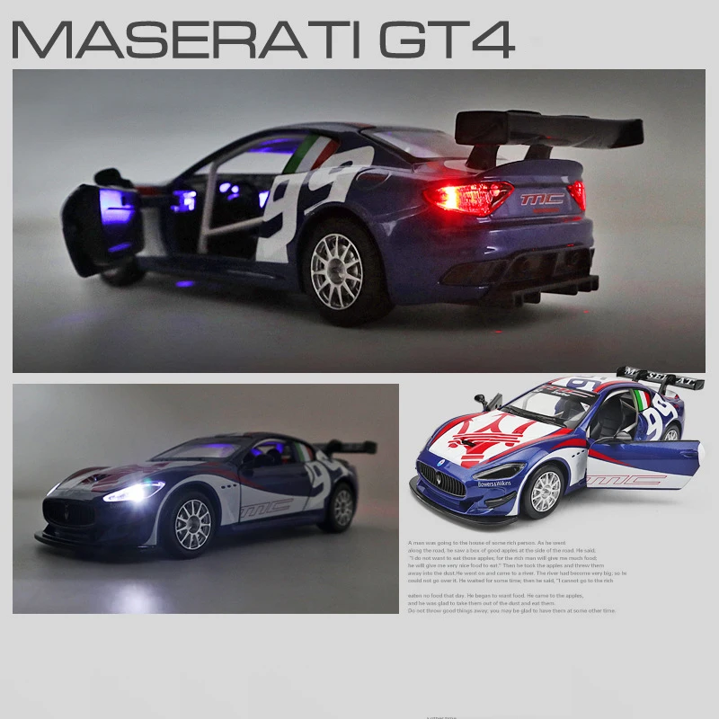 1:32 Maserati GranTurismo MC GT4 Alloy Car Model With Pull Back Sound Light Children Gift Collection Diecast Toy Model