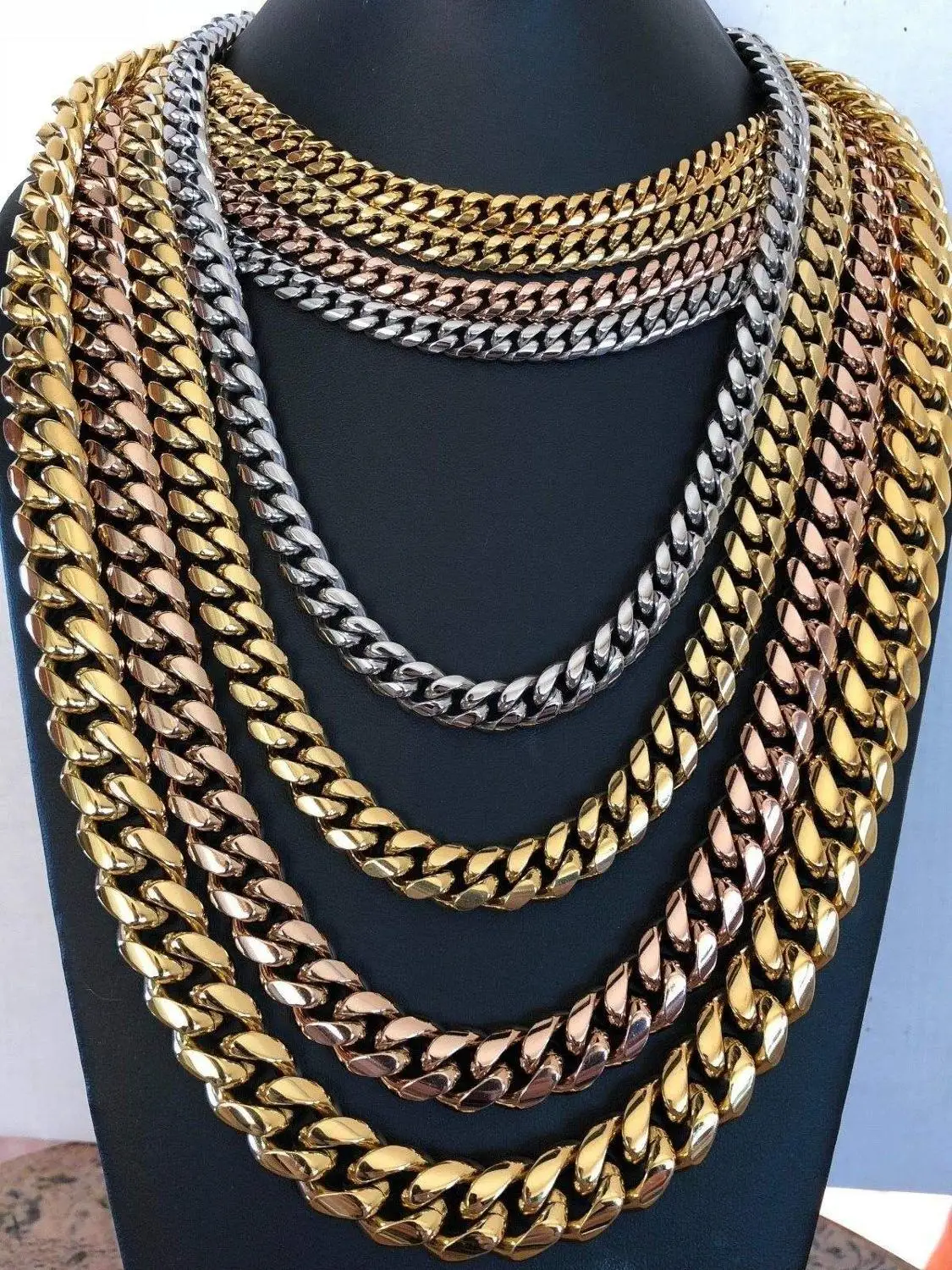 Granny Chic Miami Curb Cuban Mens Necklace Chain 316L Stainless Steel Hip Hop Silver Gold Color 8/10/12/14/16/18mm