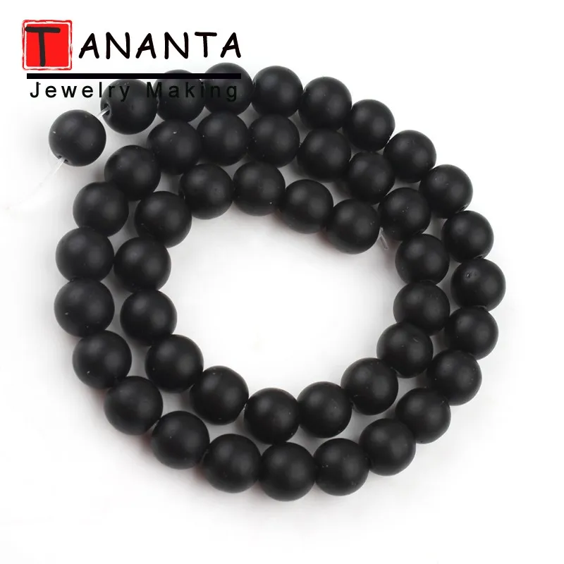 Matte Natural Black Agates Onyx Round Loose Stone Beads For Jewelry Making DIY Charm Bracelet Necklace 4 6 8 10 12mm 15 inch