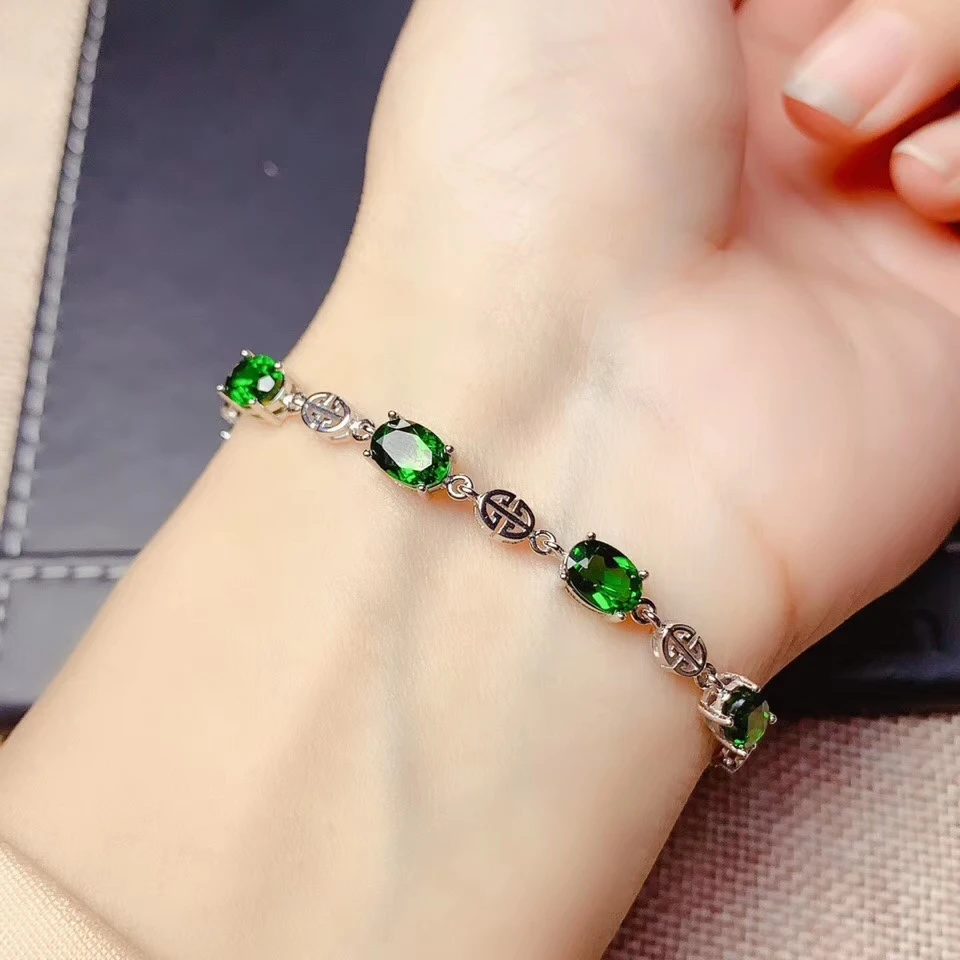 KJJEAXCMY fine jewelry natural Diopside 925 sterling silver new women gemstone hand bracelet support test noble