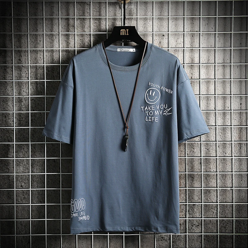 

Short-sleeved T-shirt Men Print T-shirt 2021 Summer Loose O-neck Bottom Shirt Youth High Quality Cotton Tops Male Dropshipping