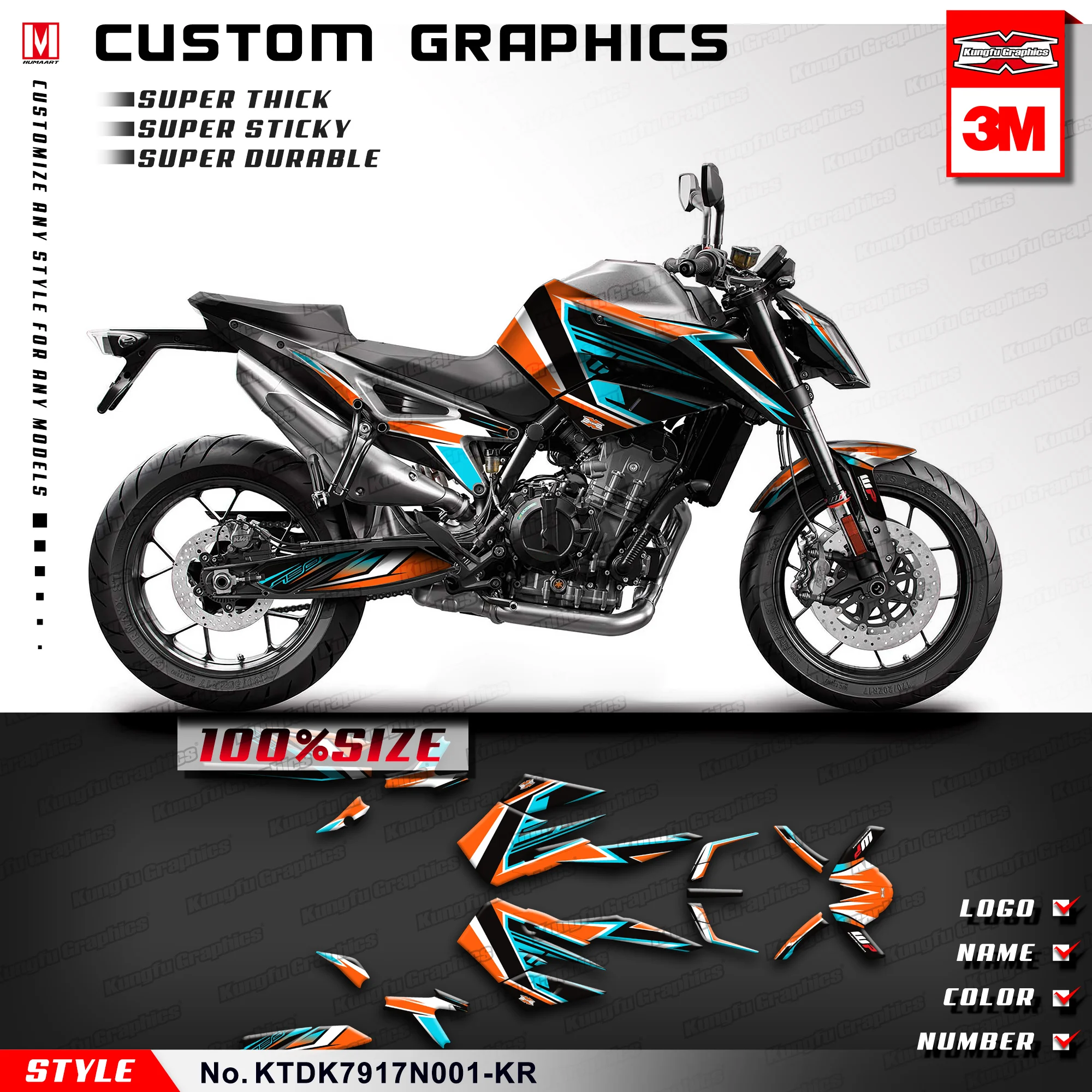 

KUNGFU GRAPHICS Personalised Stickers Decal Kit for Duke 790 890 R 2017 2018 2019 2020 2021 2022, KTDK7917N001-KR