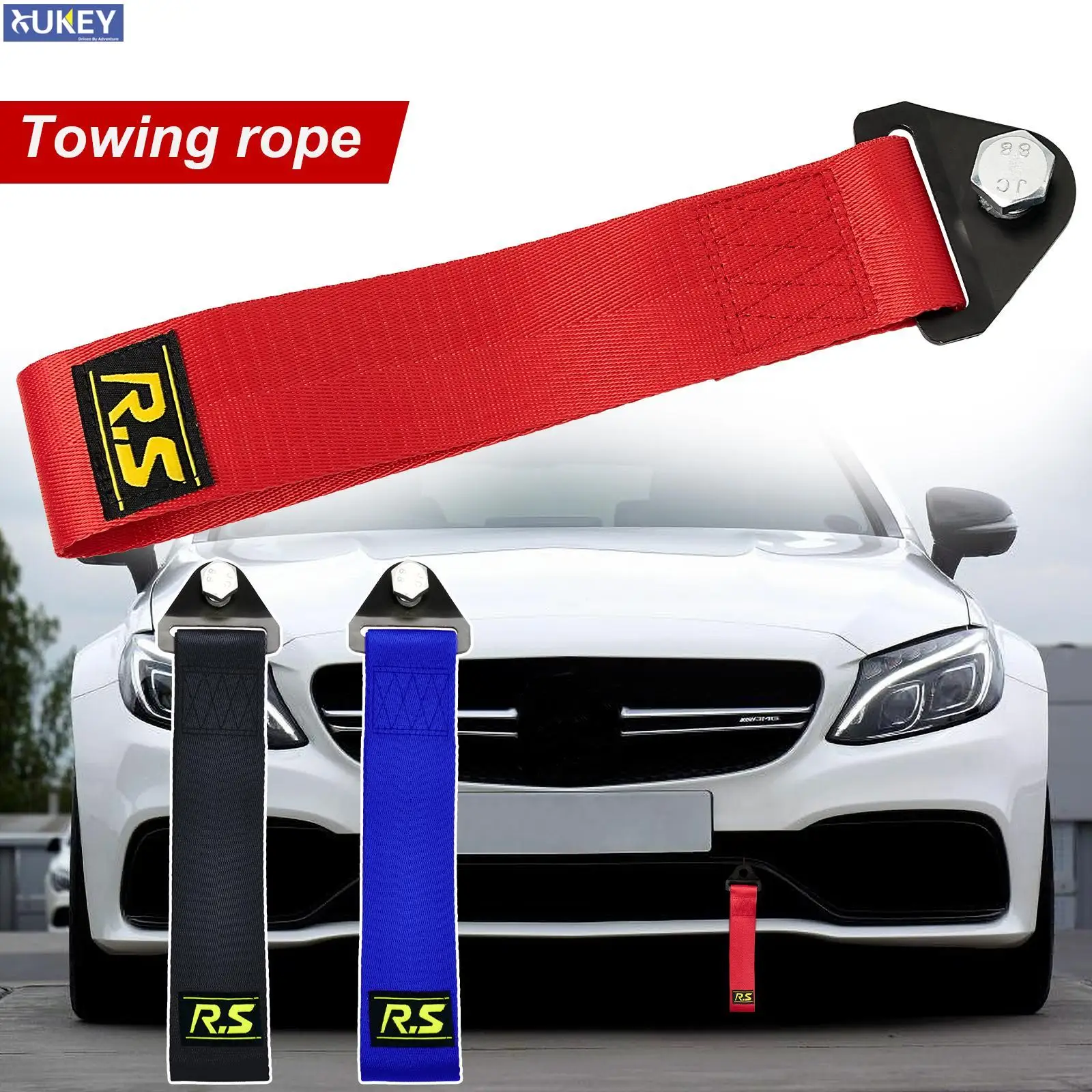 Car Tow Strap Towing Rope Belt Heavy Duty Multicolor Rally Sport Drift Hook Front Rear Bumper Racing Rescue Hauling Tool Styling