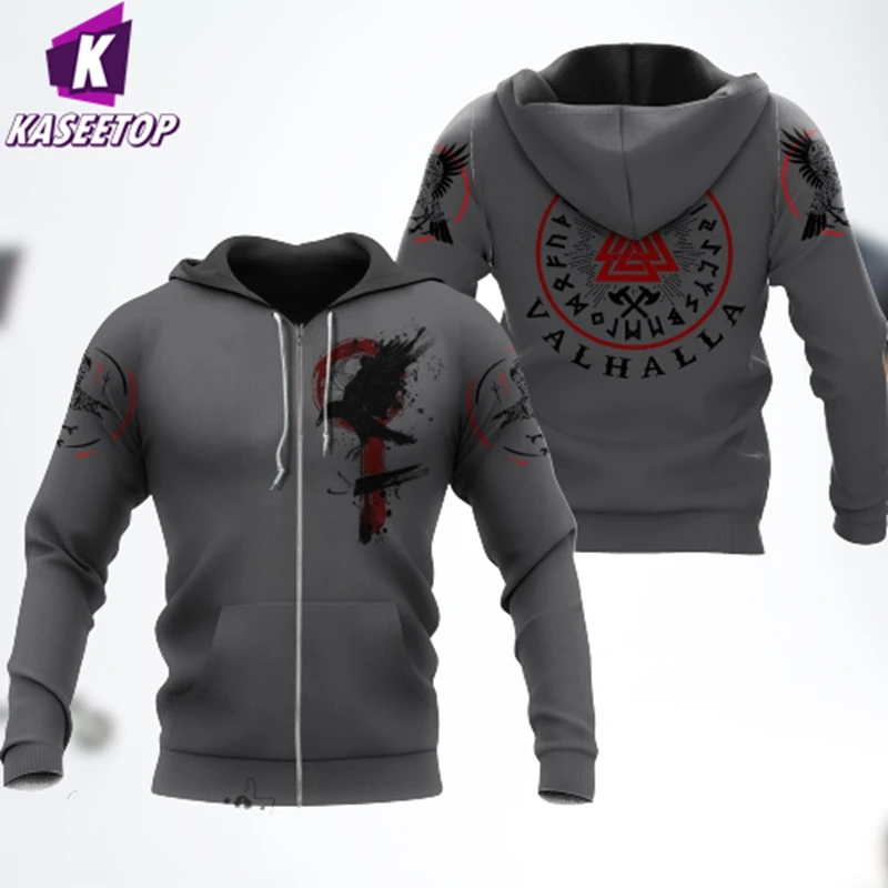 Viking Raven Nevermore 3D Print Zip Hoodies Men Women Sweatshirt Hooded Spring Autumn Casual ​Harajuku Hip Hop Trend Tracksuits