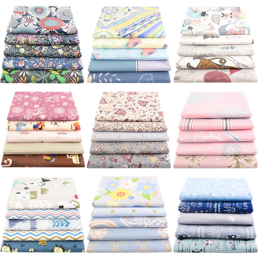 Booksew 5 PCS Pack Patchwork Cotton Fabric Printed Cloth Sewing For Fat Quarters Pillow Quilting Home Textile Sewing Accessories