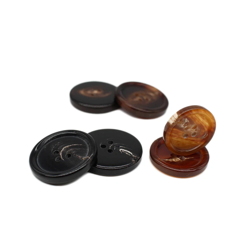 10Pcs Natural Horn Buckle Buttons for Clothing Sweater Coat Sewing Vintage Decorations DIY Accessories Round Four-hole Button