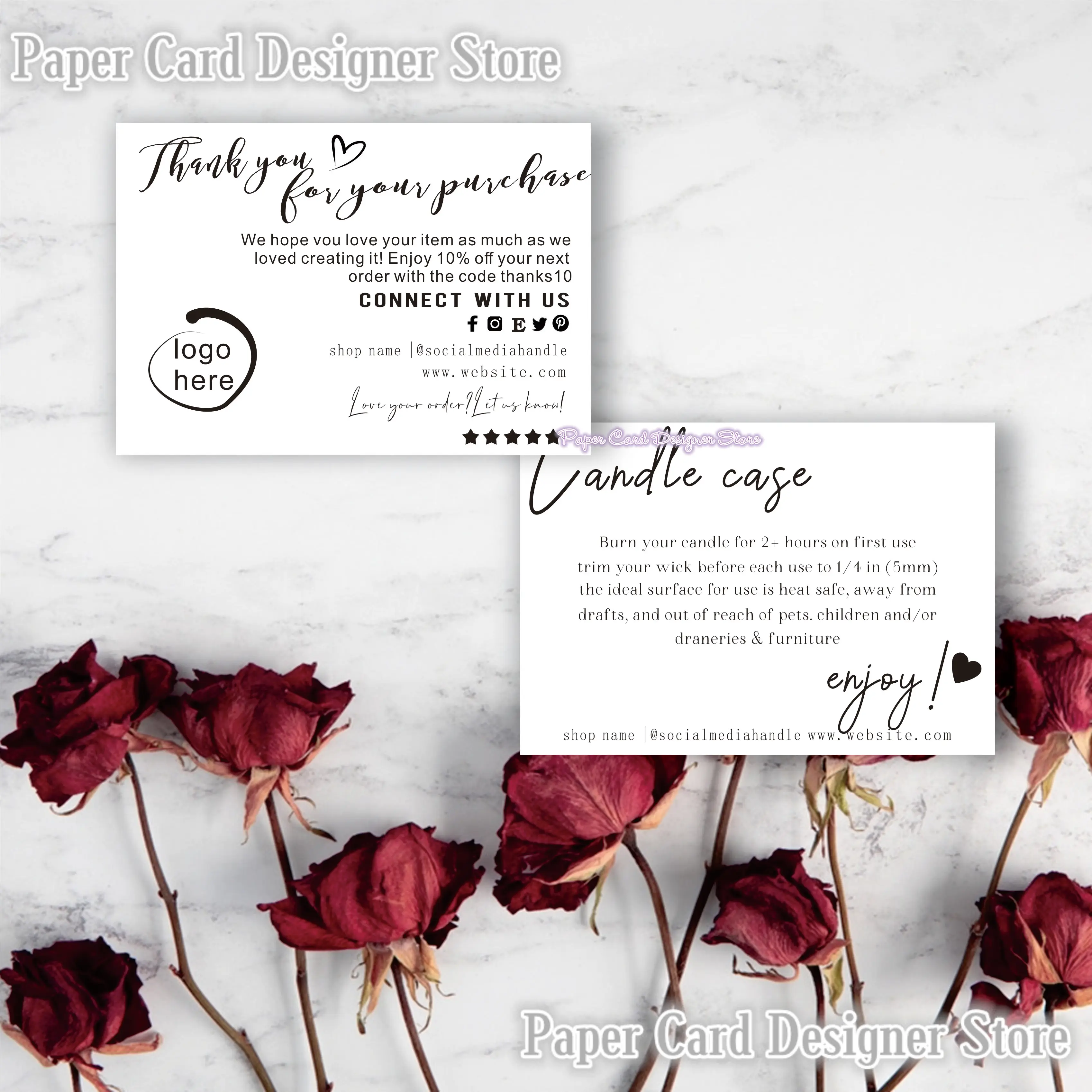 Customize Logo Business Thank You Card Printable Thanks For Your Purchase Card Candle Care Card Template Package Insert Card