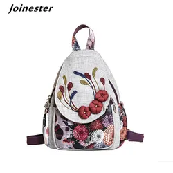 Mochila de lino y algodón para mujer, bolso de viaje ligero con apliques, estilo Retro étnico, para todo uso