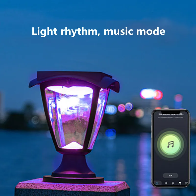 Smart APP Control Solar LED Light Outdoor Pillar Lights Column Head Lamps Decorative Home Gate Column Wall Villa Courtyard Lamp