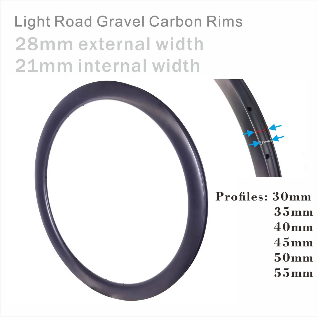 Super Light Carbon Road Bike Rims Disc Brake 28mm Width Tubeless With Hook Gravel Bicycle Ring 700C Toray T800