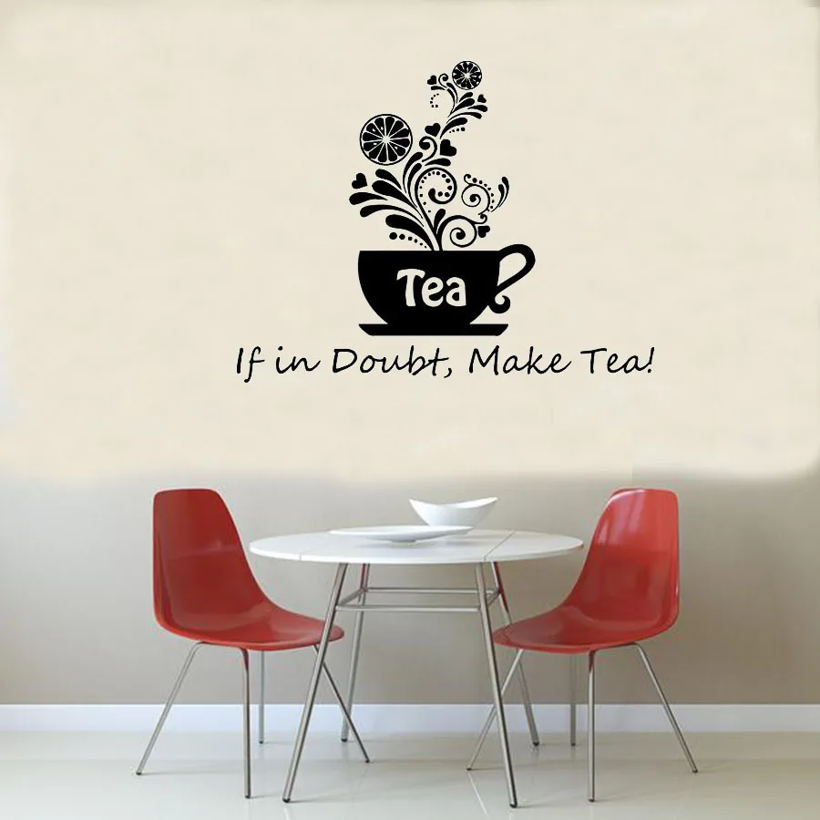 Floral Tea Wall Sticker If In Doubt Make Tea Cup Kitchen Cafe Home Decor Vinyl Wall Art Murals Decoration Wallpaper