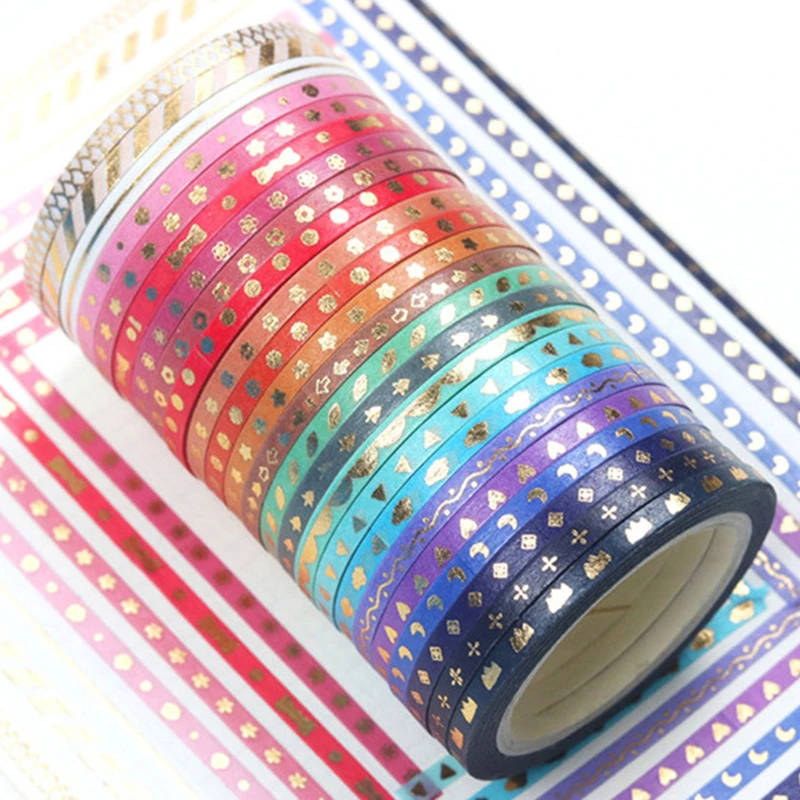 3mm Wide Washi Tape Scrapbook Tape Craft Supplies for DIY Decorative Craft Gift Wrapping Scrapbooking Gold Foil Skinny