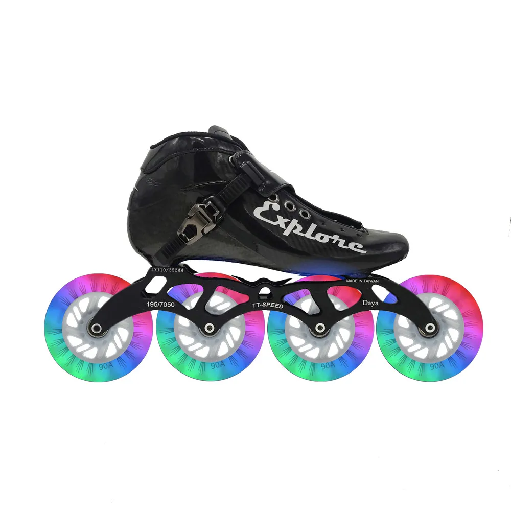 

Carbon Fiber Speed Skates Shoes with 90A LED Luminous 90mm 100mm 110mm Flash Wheel 4-wheels Shine Inline Skating Tyre ILQ-11 608