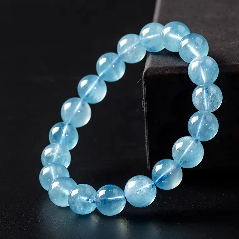 

Natural Blue Aquamarine Quartz Clear Round Beads Bracelet Women Men 8mm 9mm 10mm 11mm Aquamarine Brazil AAAAAA