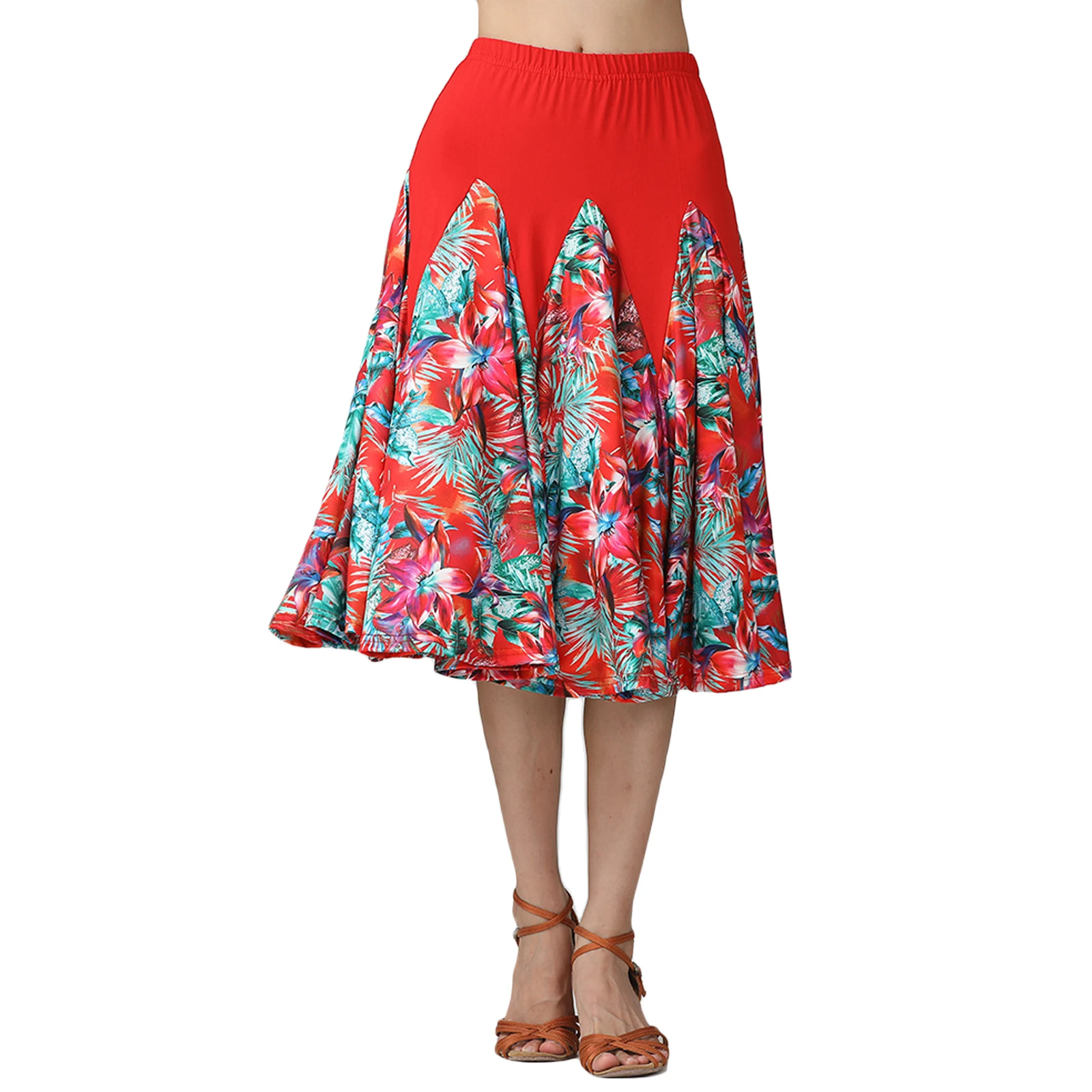 Elegant Womens Latin Ballroom Long Swing Dancing Skirt Dance Party Floral Tango Waltz Skirt Cha Cha Dress Lady Fashion Costumes