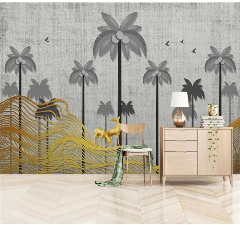 

Custom wallpaper coconut elk modern minimalist TV background wall painting-high-grade waterproof material
