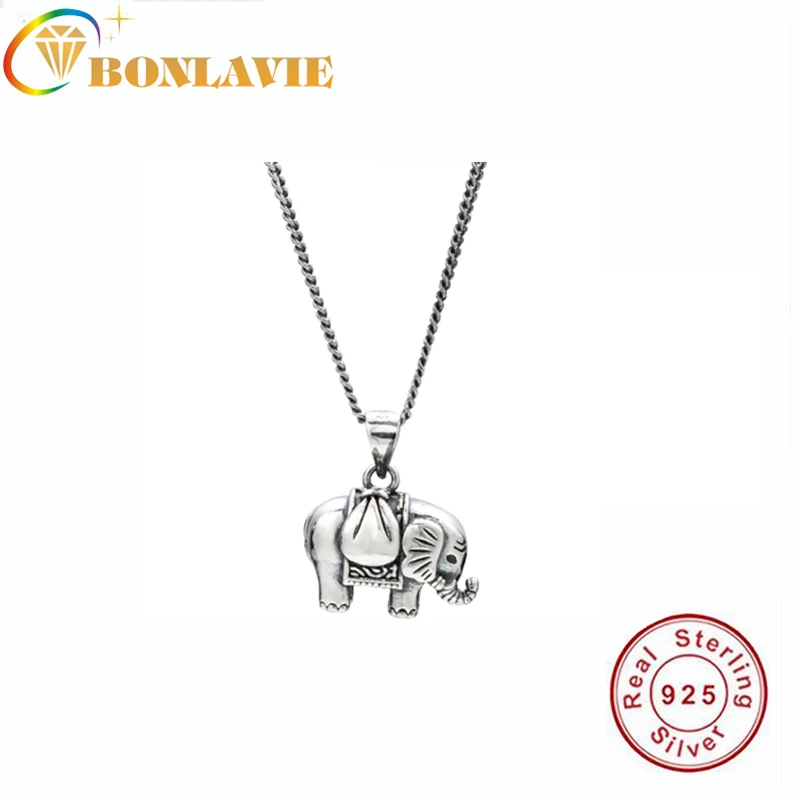 BONLAVI Thai Elephant Necklace Pendant S925 Sterling Silver Retro Purse Bag Elephant Sweater Chain Couple