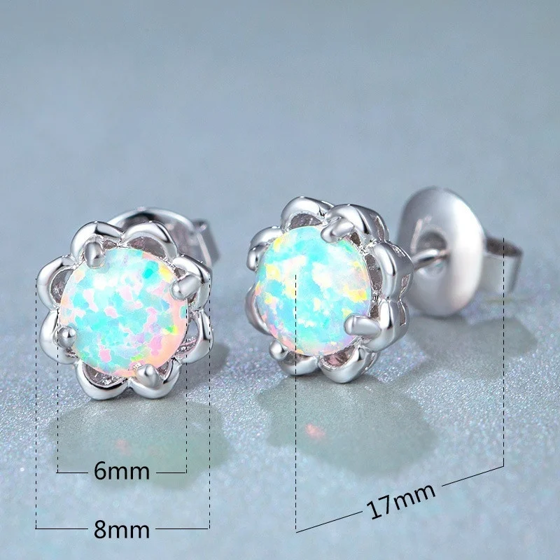 Women Earrings Fashion Blue Imitation Fire Opal Flower Stud Earrings For Women Vintage Jewelry Accessories Birthday Girl Gift image 3