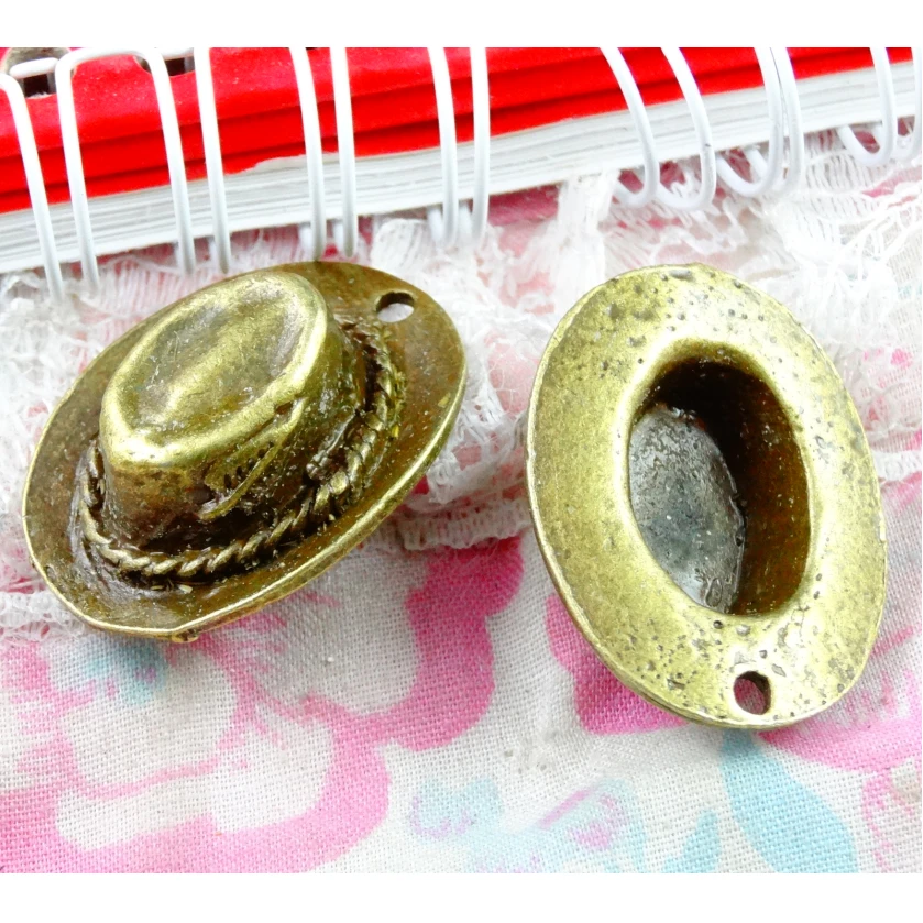 

8pcs Cowboy hat Charms Antique Bronze Plated Zinc Alloy Charms Pendants Metal Jewelry Findings Fit DIY 23*30*9MM