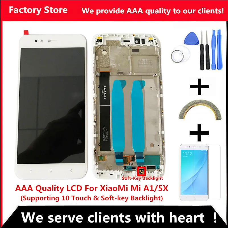 AAA Quality LCD+Frame For XiaoMi Mi A1 LCD Display Screen For XiaoMi 5X/A1 LCD Assembly (Support 10 Touch &Backlight )