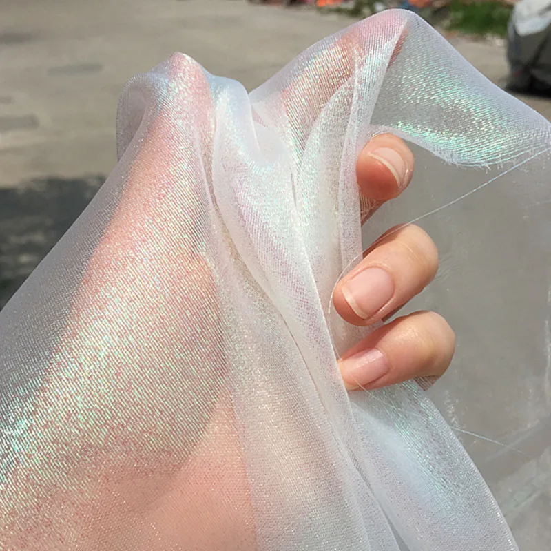 Sparkle Shiny Fabric, Magic Iridescent Organza, Holographic Translucent Cloth