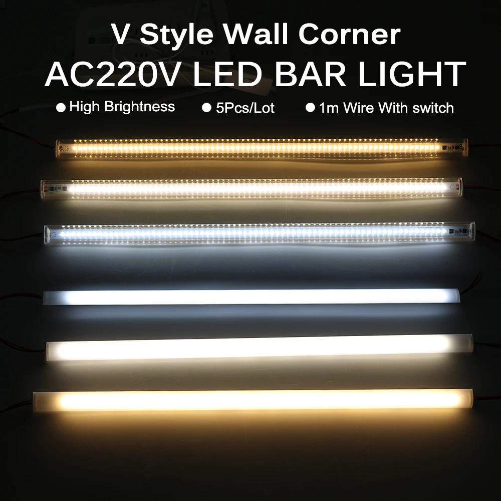 شريط إضاءة جداري على شكل V ، 72 LEDs ، EU AC220V ، 50 سنتيمتر ، مصباح شريط LED لاصق لخزانة الملابس ، خزانة ، مكتب ، غرفة نوم ، مكتب ، مصباح ليلي