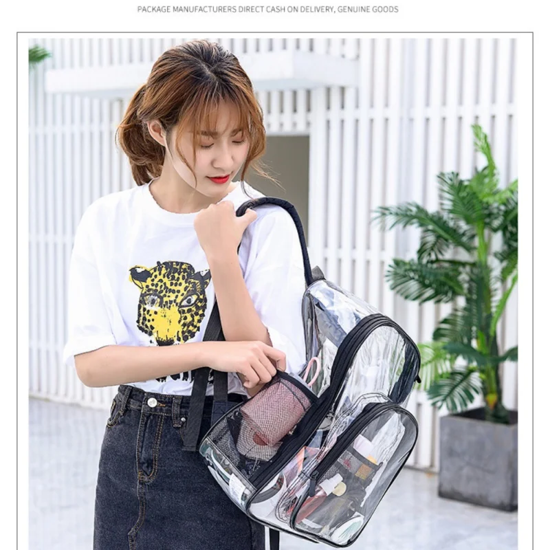 PVC Waterproof Transparent School Bag See Through Backpacks Large Capacity Backpack Travel Camping Backpack