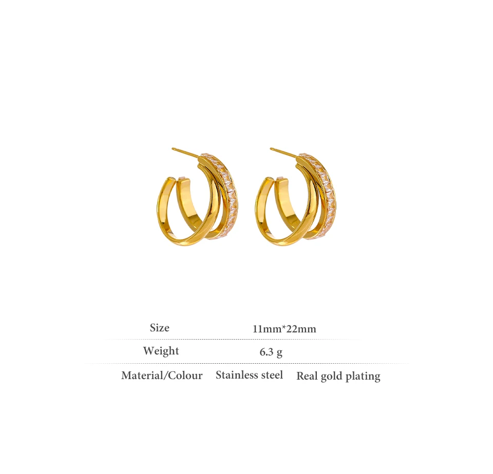 Yhpup Mode Edelstahl Geometrische Stud Ohrringe Delicate Bling Zirkonia Schmuck joyería acero inoxidable mujer Geschenk – Detail 6