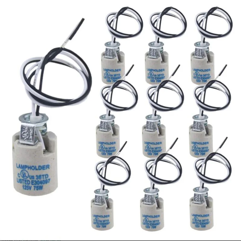 5pcs 28cm Electric Wire, E12 Ceramic Standard Medimun Screw Base Socket E12 Bulb Holders With Wire for Hot Halogen Bulb