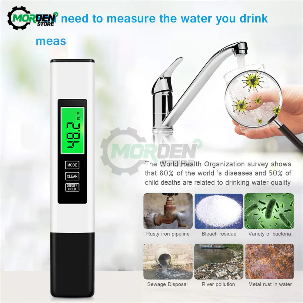 TDS Meter Water Quality Tester Automatic Calibration Tester 0-990 Ppm Ideal Test Pen PH Meter Drinking Aquarium Testers Dropship