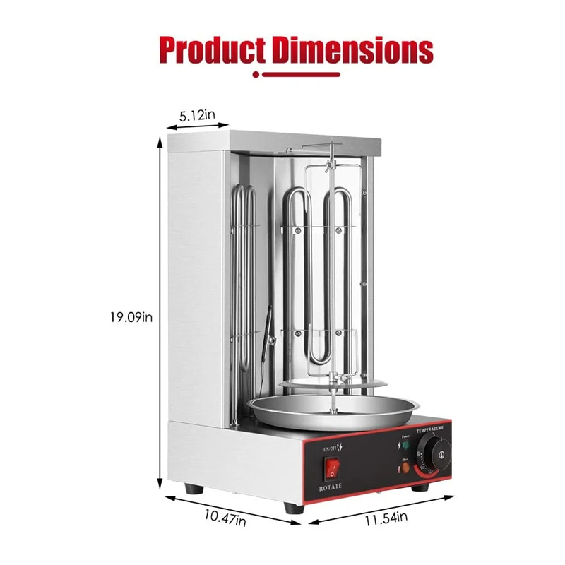 Kebab Machine Electric Vertical Broiler Gyro Grill Machine Temperature Adjustment Switch Stainless Steel 2 Burners 50-300 °C