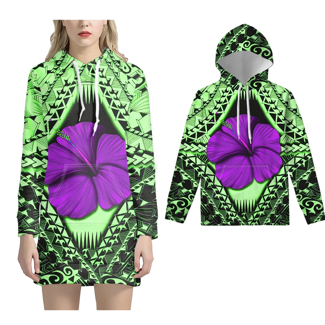 

NOISYDESIGNS Hoodies Women Dress Sweatshirts Fashion Samoan Hibiscus Polynesian Pullovers Autumn Kids Hooded Casual Girls Tops