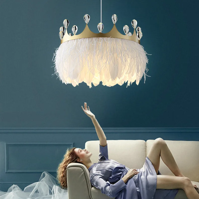 Mo Jue Nordic feather chandelier modern simple personality warm romantic children's room ins girl net red bedroom lampLB032104