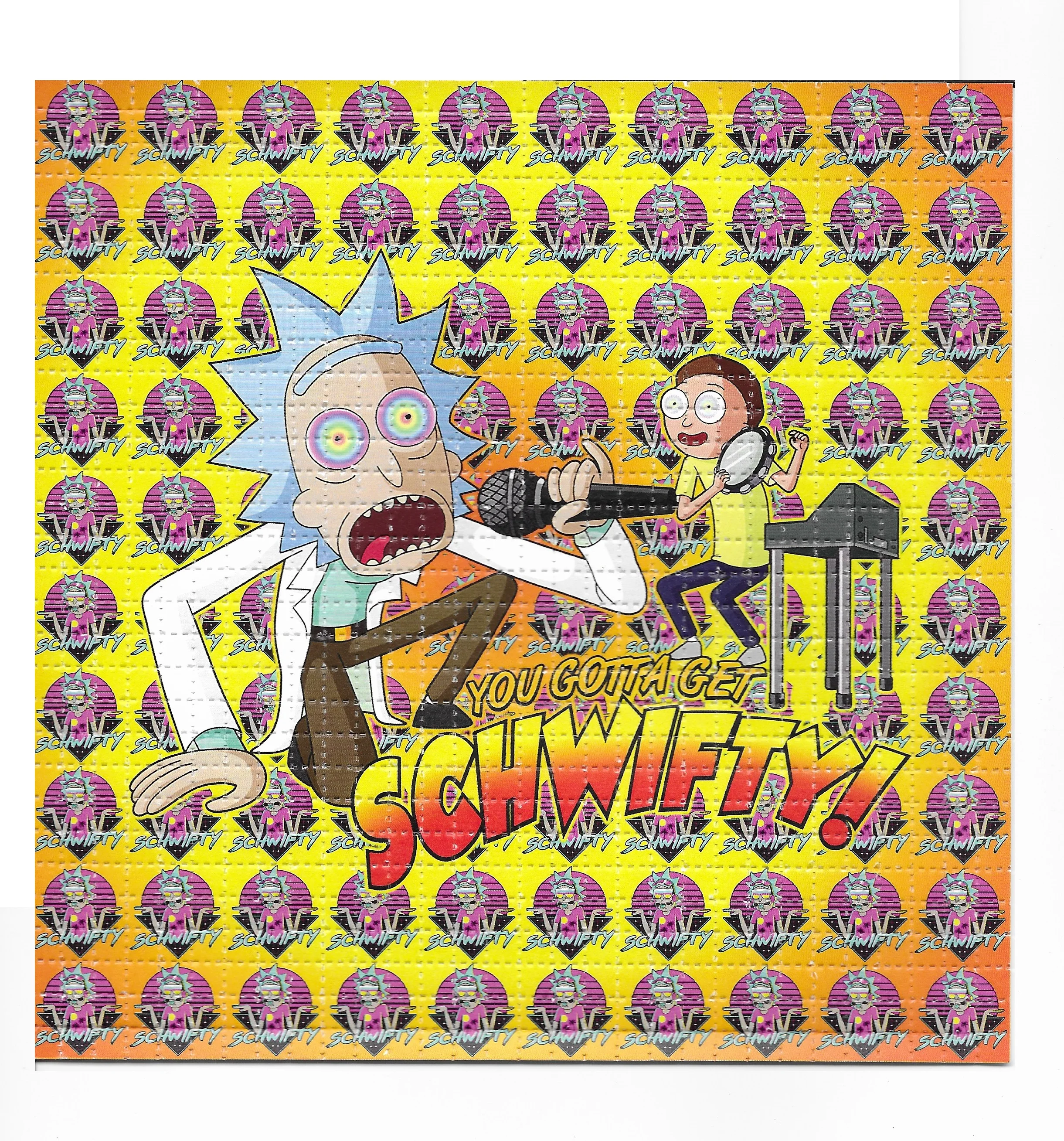 Get Schwifty Psychedelic LSD Acid Free Blotter Art Print Trippy Perforated Paper Painting Wall Picture Home Decor Poster