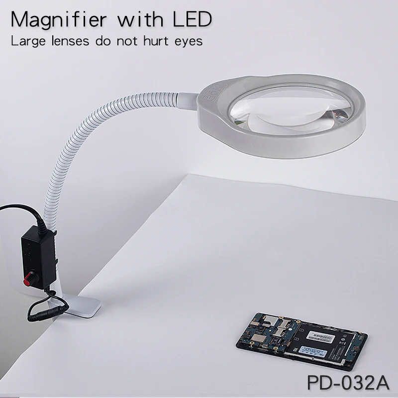 10x 70LED White Magnifier Lamp Desk Large Lens LED Magnifying Glass Lamp 5.5D Lens Reading/Rework/Soldering 3X 5X 8X 10X20X