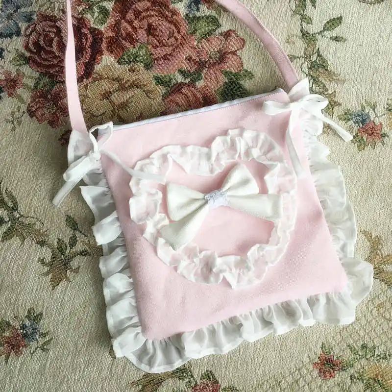 

Lolita Soft Girl Cute Peach Heart Canvas Crossbody Bag Sweet Princess Lolita Bag Cos Loli College style Bag