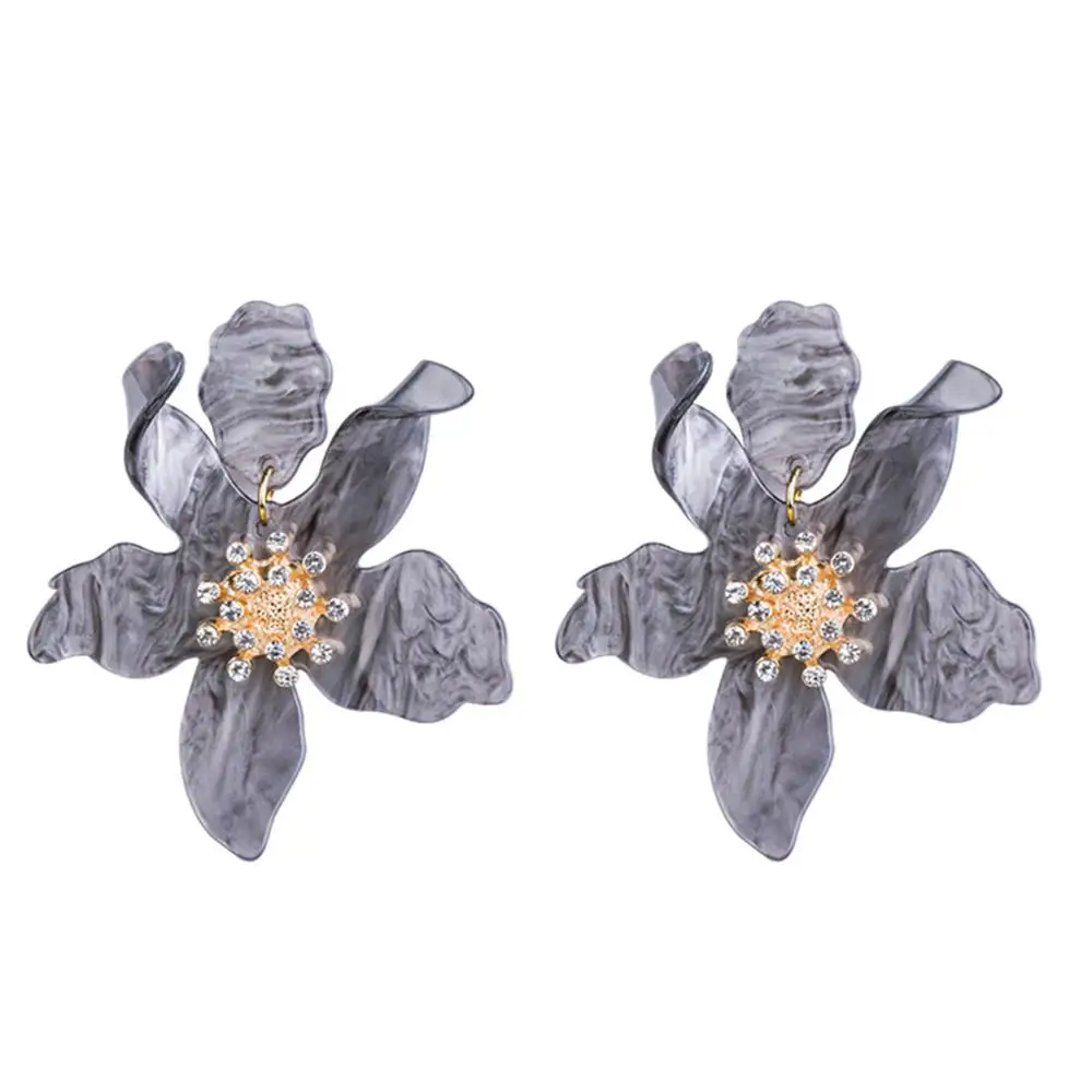 Brincos pendientes de gota de flores para las mujeres de moda brillante resina Bohemia pendientes grandes declaración Kolczyki